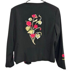 Russell Kemp Womens Black Blazer With Floral Embroidery Size 12
